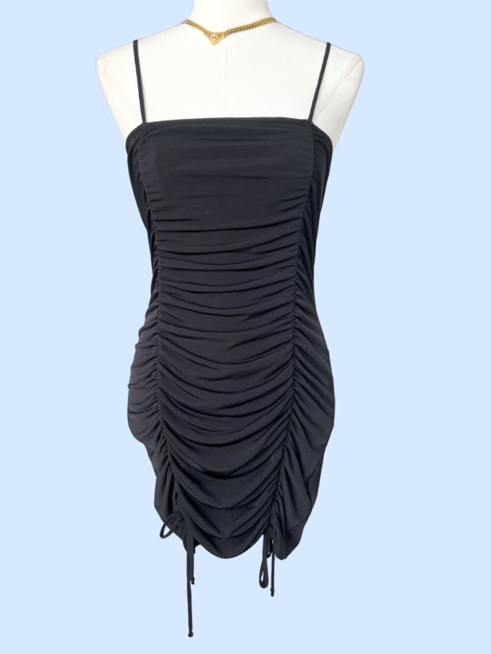 Vintage Y2K Black Ruched Strap Mini Dress